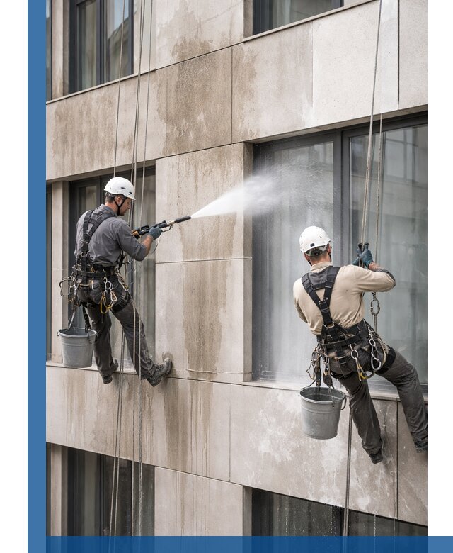 Послестроительная мойка фасада промышленным альпинизмом в Балакове