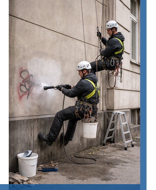 Удаление граффити с фасада в Балакове от 4580 р. | ВЫСОТНИК-Блк