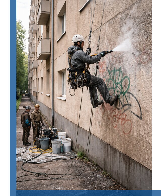 Удаление граффити с фасада в Балакове без следов и повреждений