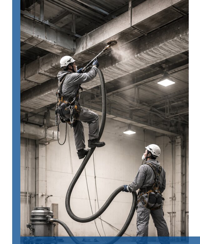 Обеспыливание потолочных конструкций в Балакове промышленным альпинизмом