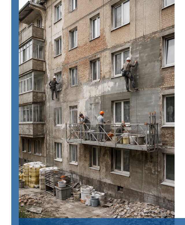 Капитальный ремонт фасада в Балакове с восстановлением и гидроизоляцией