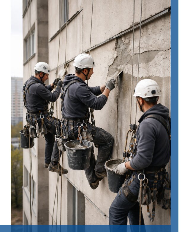 Ремонт бетонных элементов фасада в Балакове от 2544 р. | ВЫСОТНИК-Блк