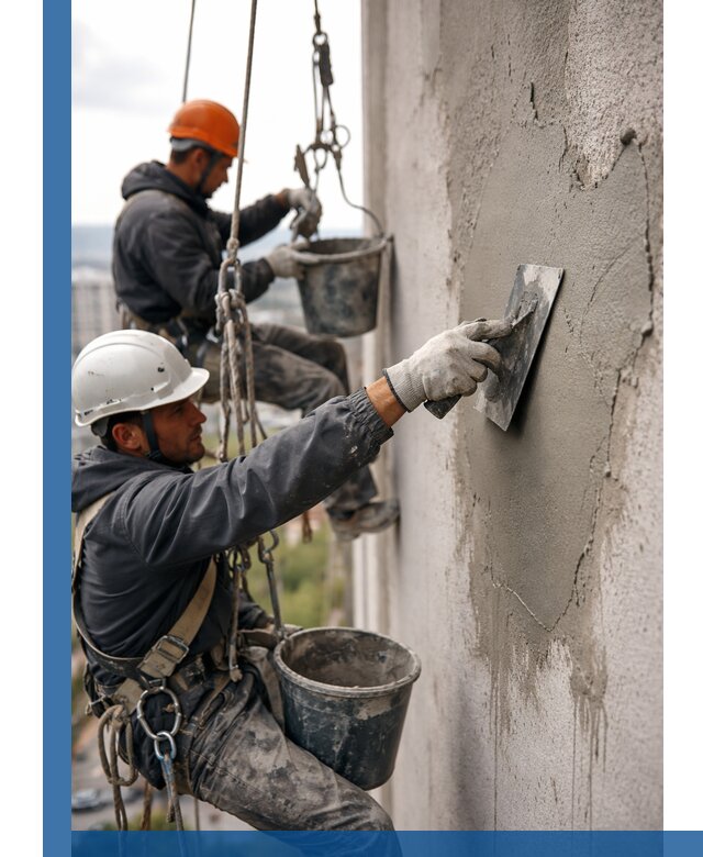 Штукатурка фасада на высоте в Балакове профессиональные работы