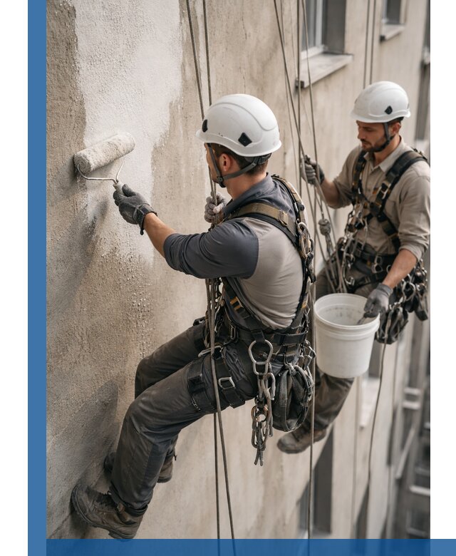 Грунтовка фасада на высоте в Балакове промышленными альпинистами