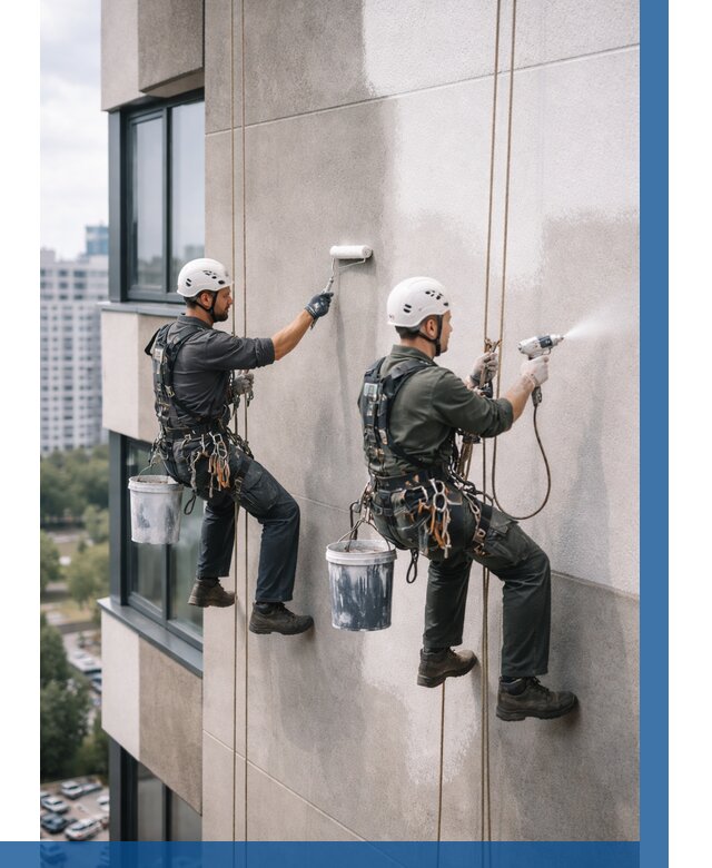 Покраска фасада альпинистами в Балакове от 305 р. | ВЫСОТНИК-Блк