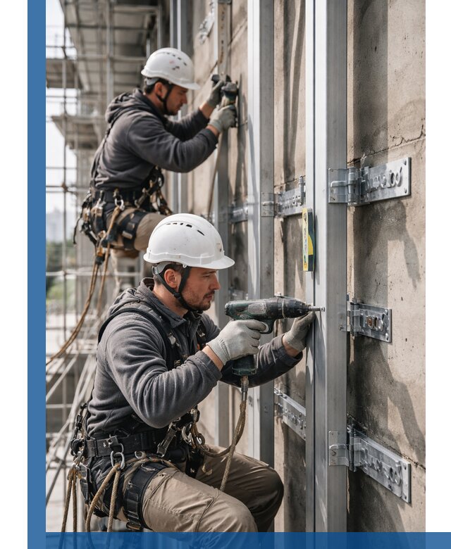 Монтаж и крепление подсистемы вентфасада в Балакове