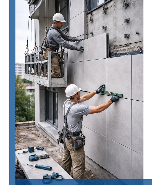 Монтаж керамогранита на фасад в Балакове под ключ с гарантией качества