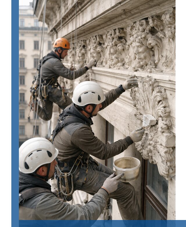 Реставрация фасадной лепнины с высотными работами в Балакове