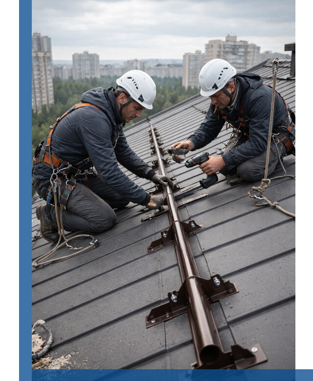 Монтаж снегозадержателей на кровле зданий в Балакове под ключ