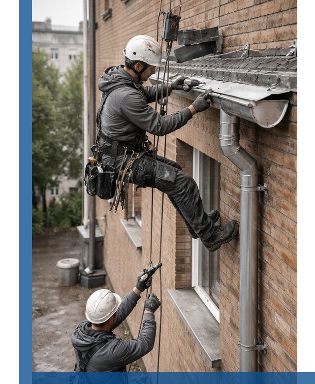 Монтаж водосточной системы на здании в Балакове под ключ