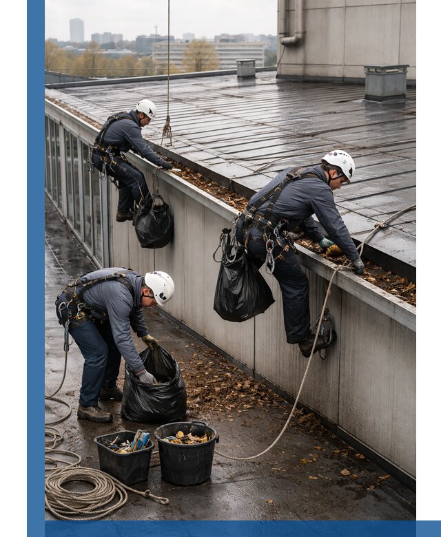 Очистка кровли по периметру в Балакове силами промышленных альпинистов