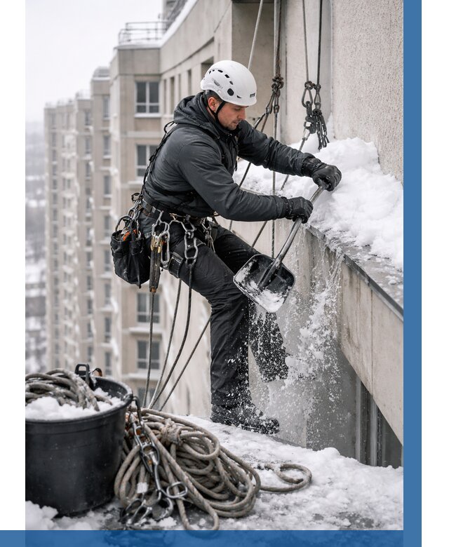 Очистка карнизов от снега в Балакове от 305 р. | ВЫСОТНИК-Блк