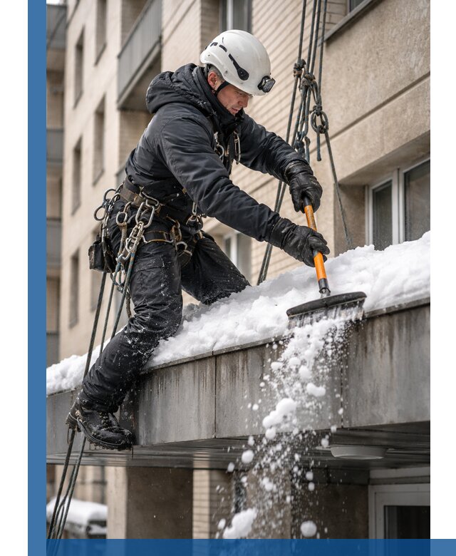 Очистка козырьков от снега в Балакове круглогодично безопасно