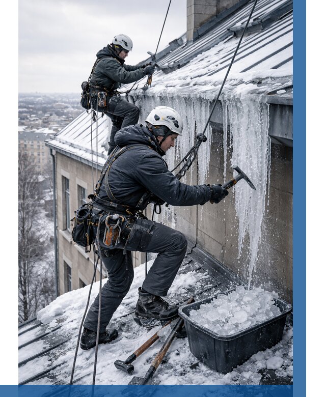 Удаление наледи с кровли в Балакове от 5597 р. | ВЫСОТНИК-Блк