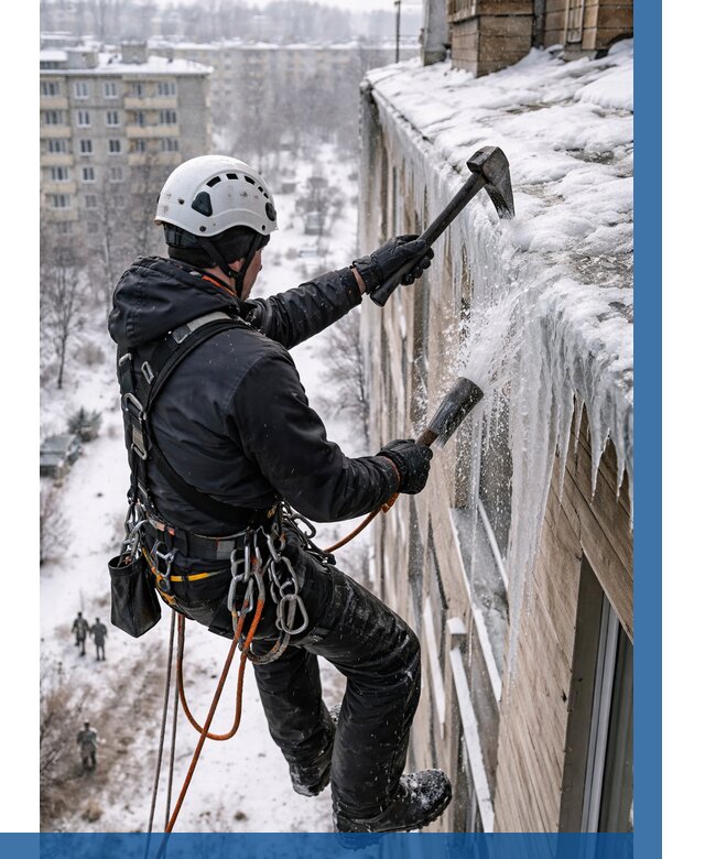 Сбивание сосулек с крыши в Балакове по цене от 4580 р. | ВЫСОТНИК-Блк