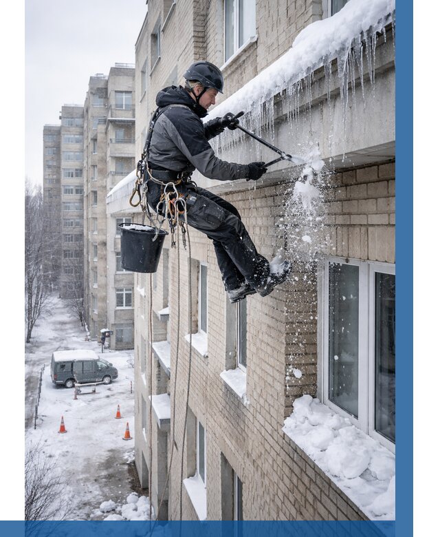 Удаление наледи с карнизов в Балакове от 356 р. | ВЫСОТНИК-Блк