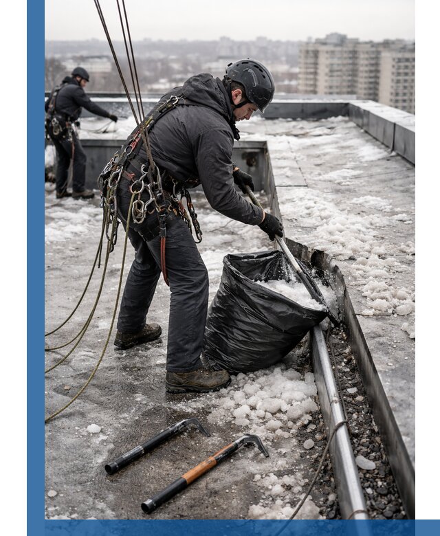 Аварийная очистка кровли в Балакове от промальпинистов