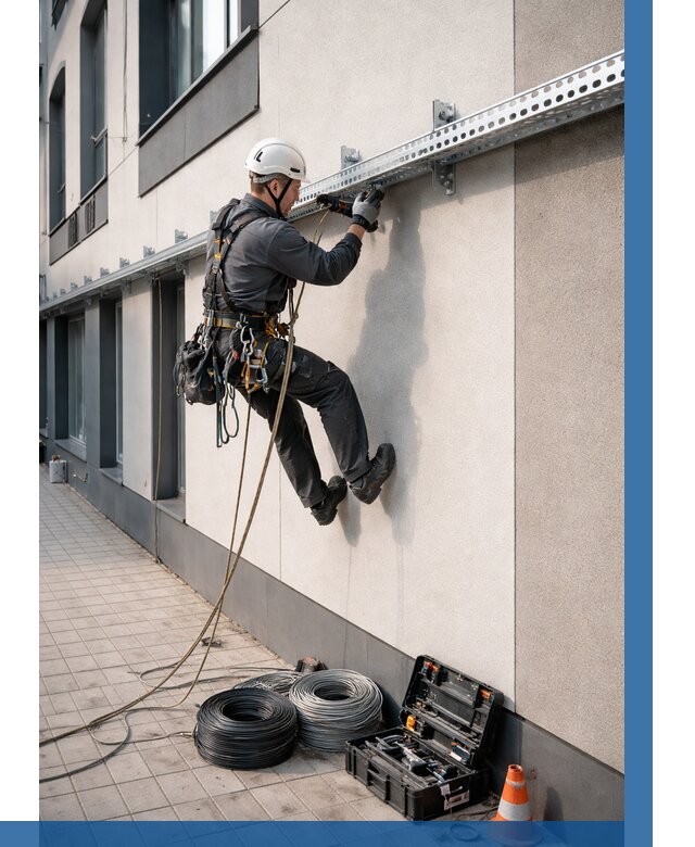 Монтаж кабельных лотков на фасаде в Балакове от 1221 р. | ВЫСОТНИК-Блк