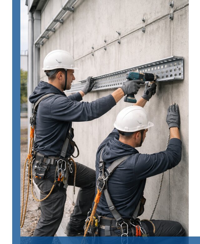 Монтаж кабельных лотков на фасаде зданий в Балакове с гарантией