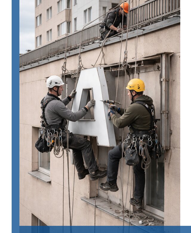 Ремонт и восстановление наружных вывесок на высоте в Балакове