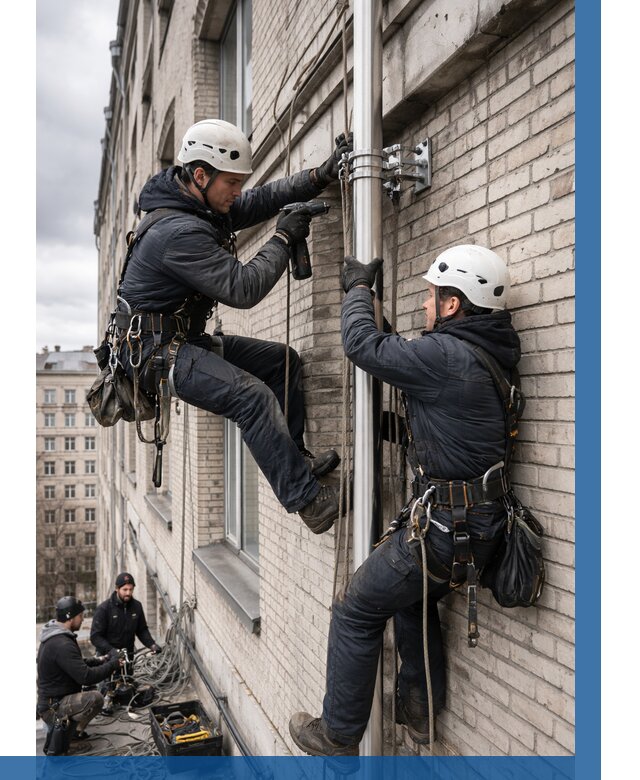 Монтаж флагштока на здании в Балакове от 6615 р. | ВЫСОТНИК-Блк