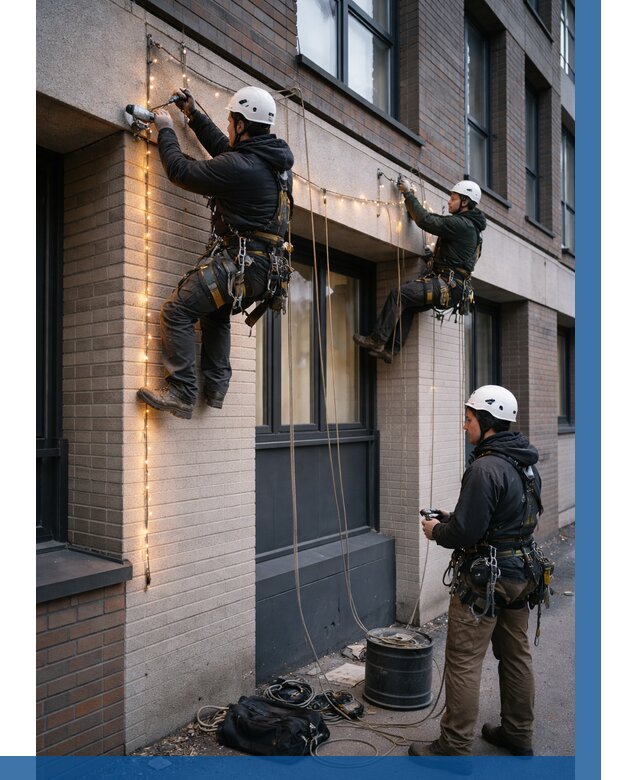 Монтаж гирлянд на фасаде в Балакове от 3562 р. | ВЫСОТНИК-Блк