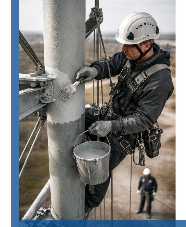 Покраска мачт связи в Балакове промышленными альпинистами