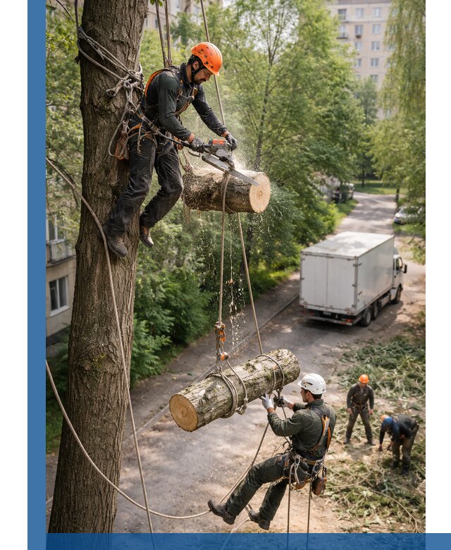 Спил деревьев альпинистами в Балакове, безопасно и без повреждений