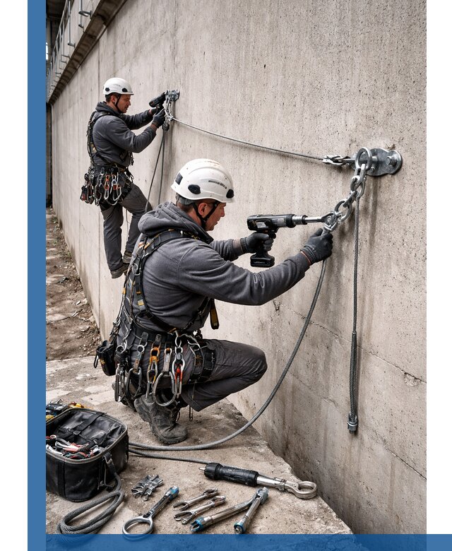 Монтаж анкерных линий высотной безопасности в Балакове