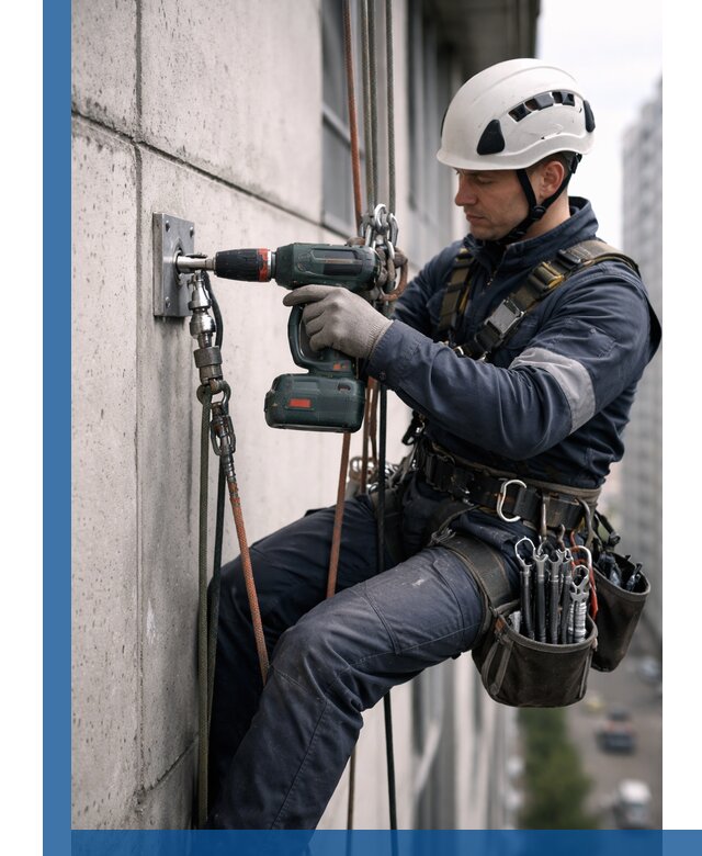 Установка анкерных точек для высотных работ в Балакове