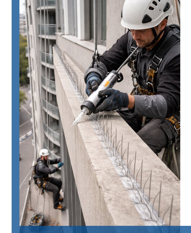 Установка шипов от птиц на фасадах и кровлях в Балакове